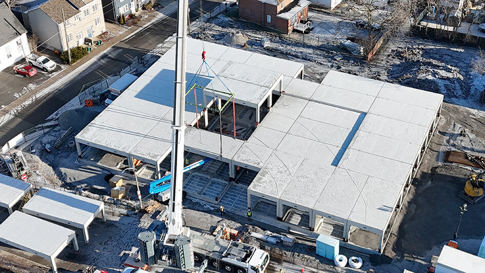 Lodestar precast structural units during the published St. Vincent de Paul installation