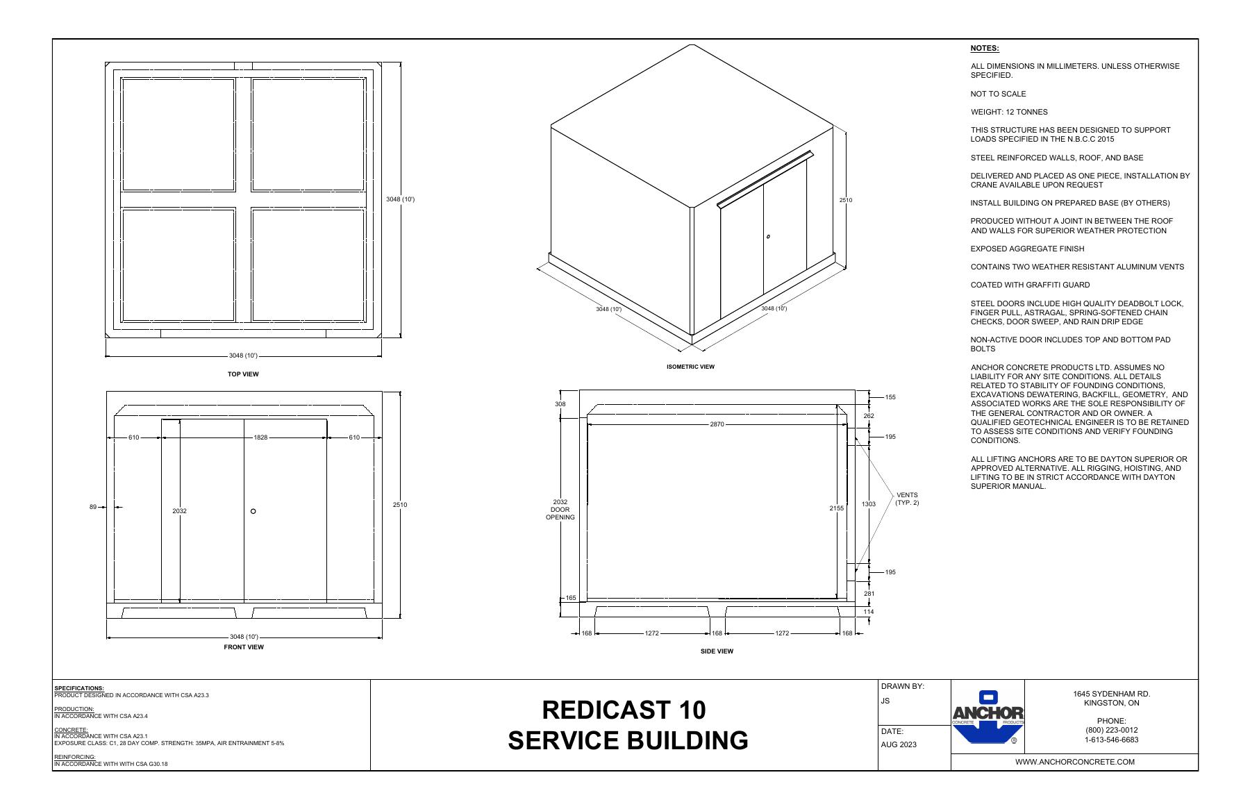 Complete first-page drawing preview: Redicast 10 Service Building