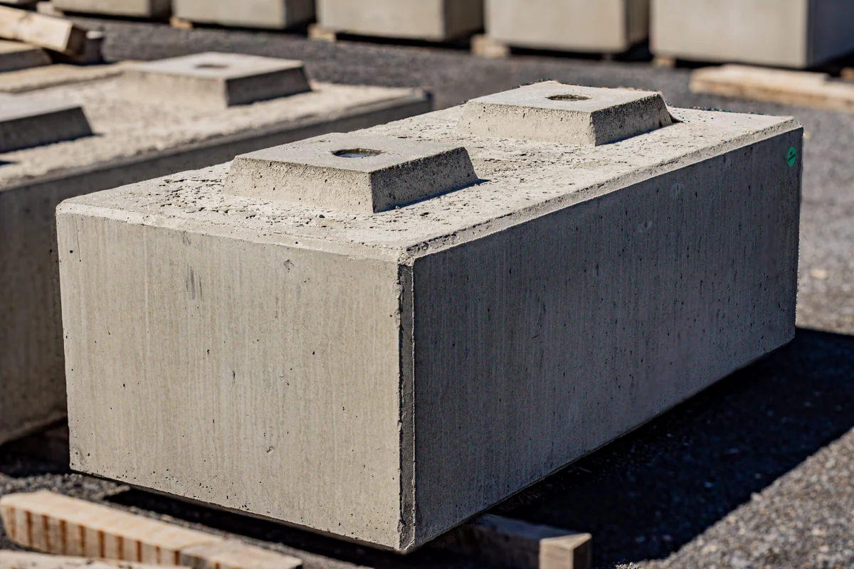 Finished Anchor Block precast components in the yard