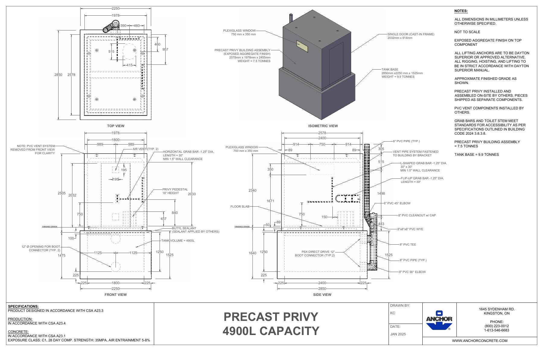 Complete first-page drawing preview: Precast Privy - 4900L Capacity