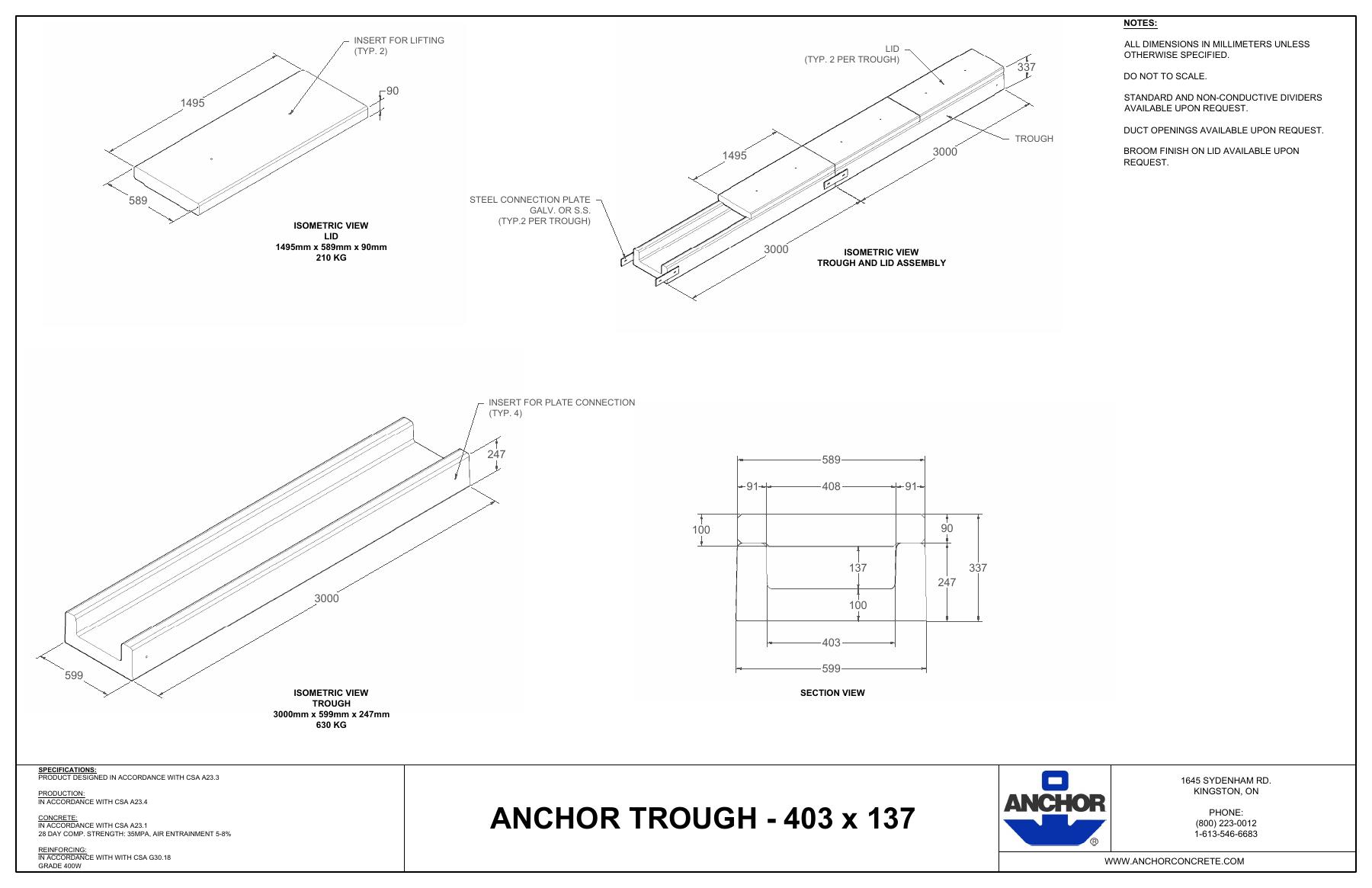 Complete first-page drawing preview: Anchor Trough - 403 x 137