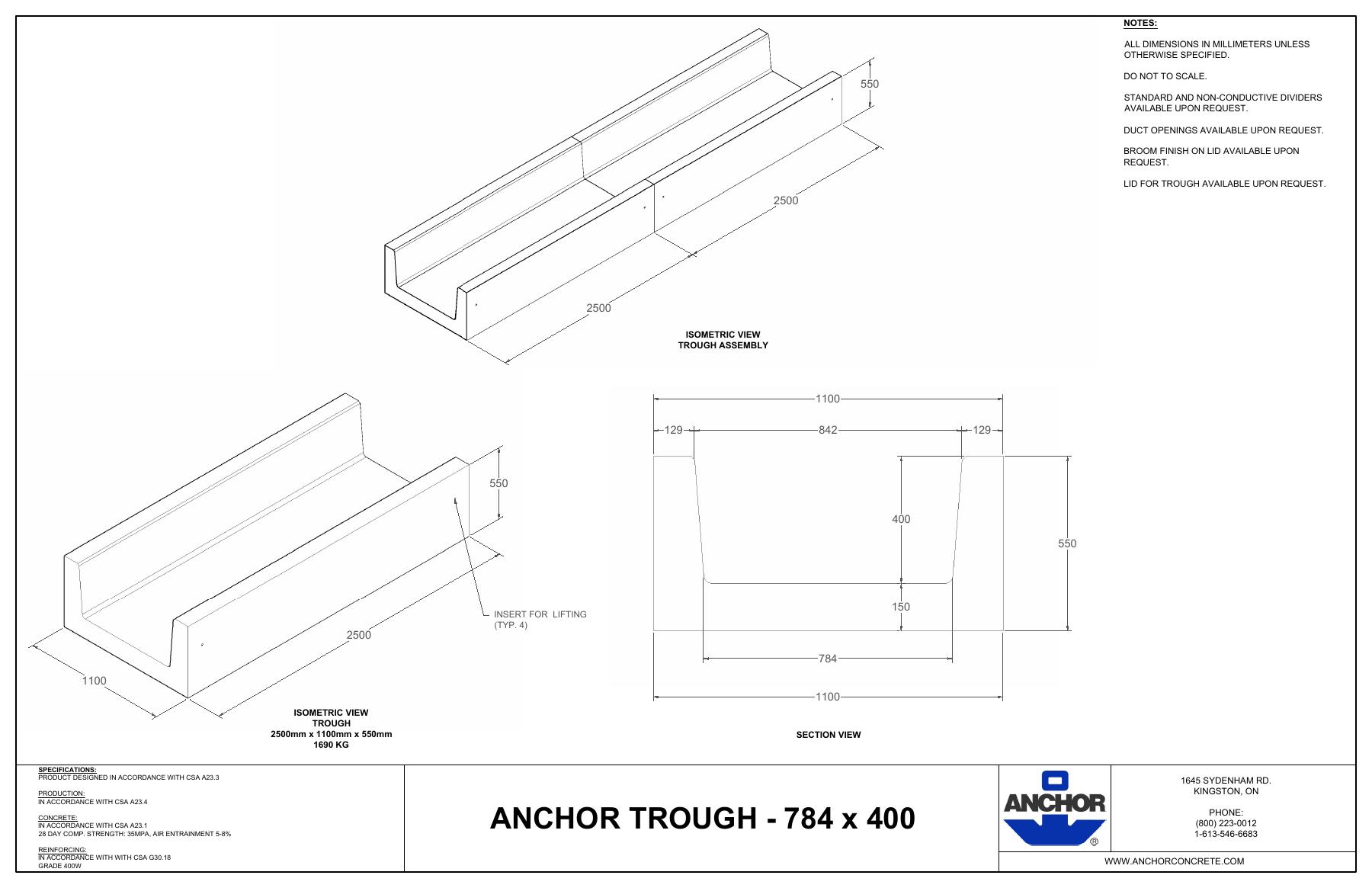 Complete first-page drawing preview: Anchor Trough - 784 x 400