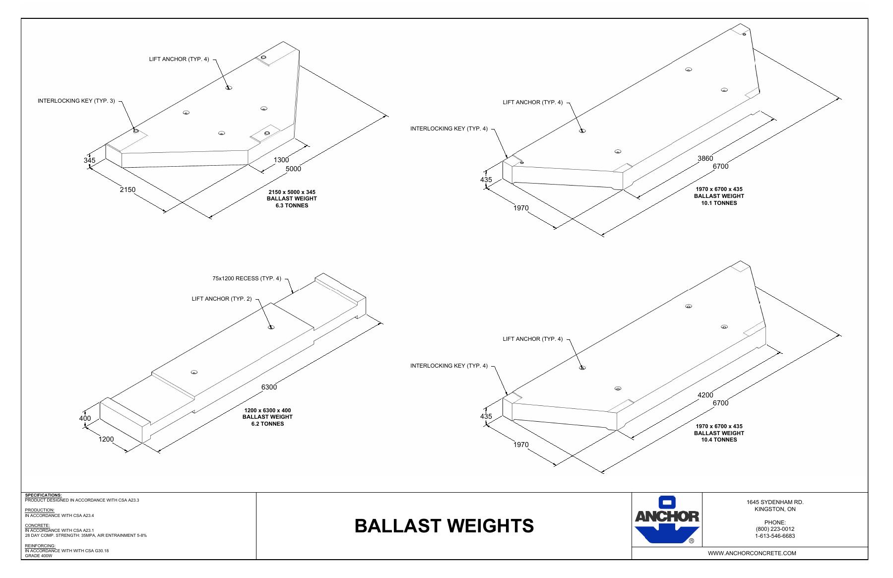 Complete first-page drawing preview: Crane Ballast Weights - Composite Drawing
