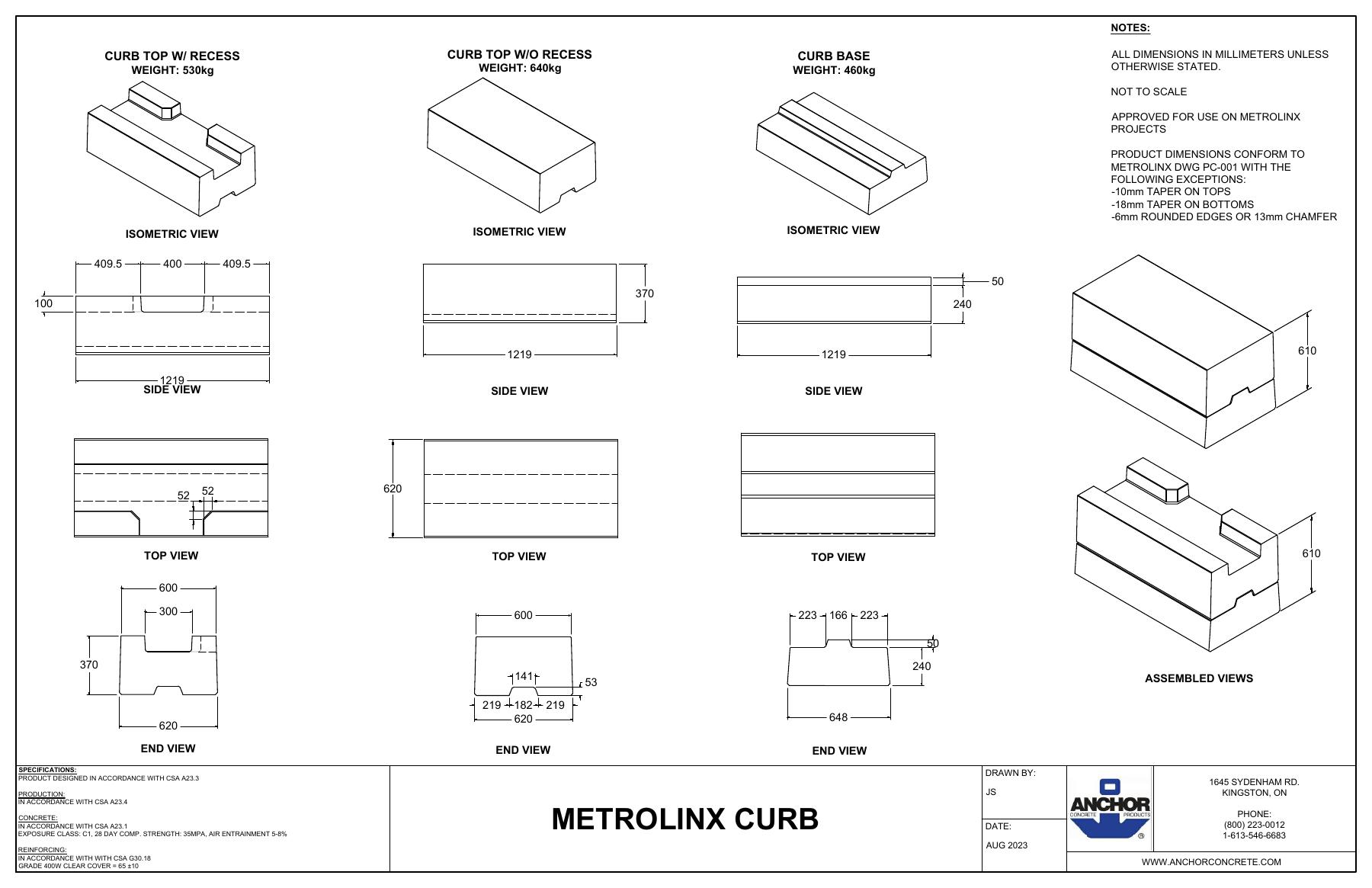 Complete first-page drawing preview: Metrolinx Platform Curb