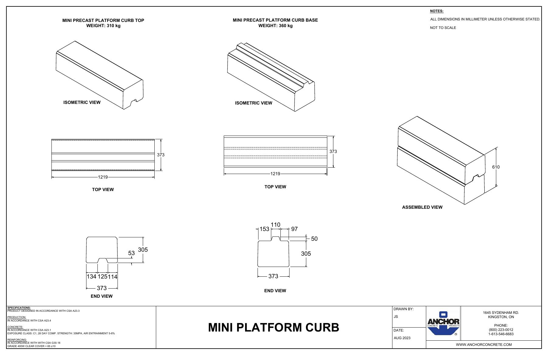 Complete first-page drawing preview: Mini Platform Curb