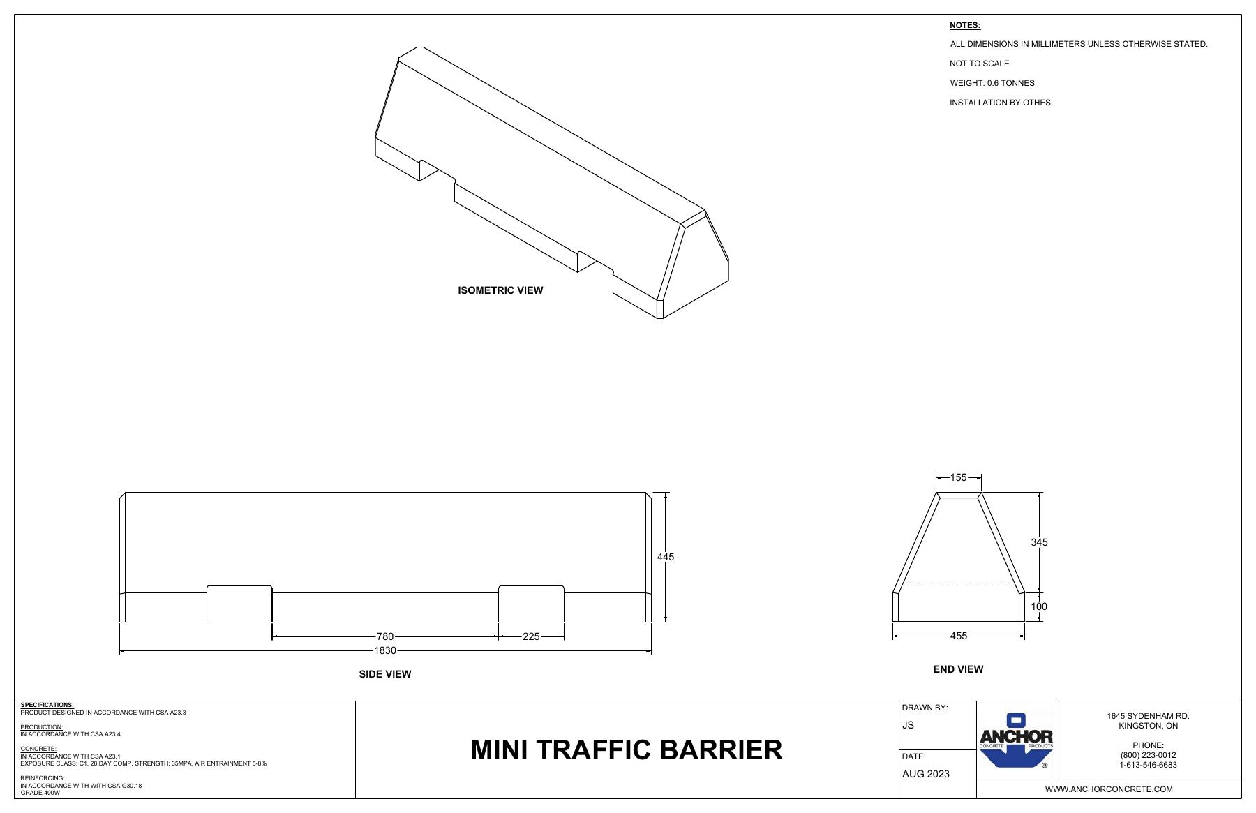 Complete first-page drawing preview: Mini Traffic Barrier