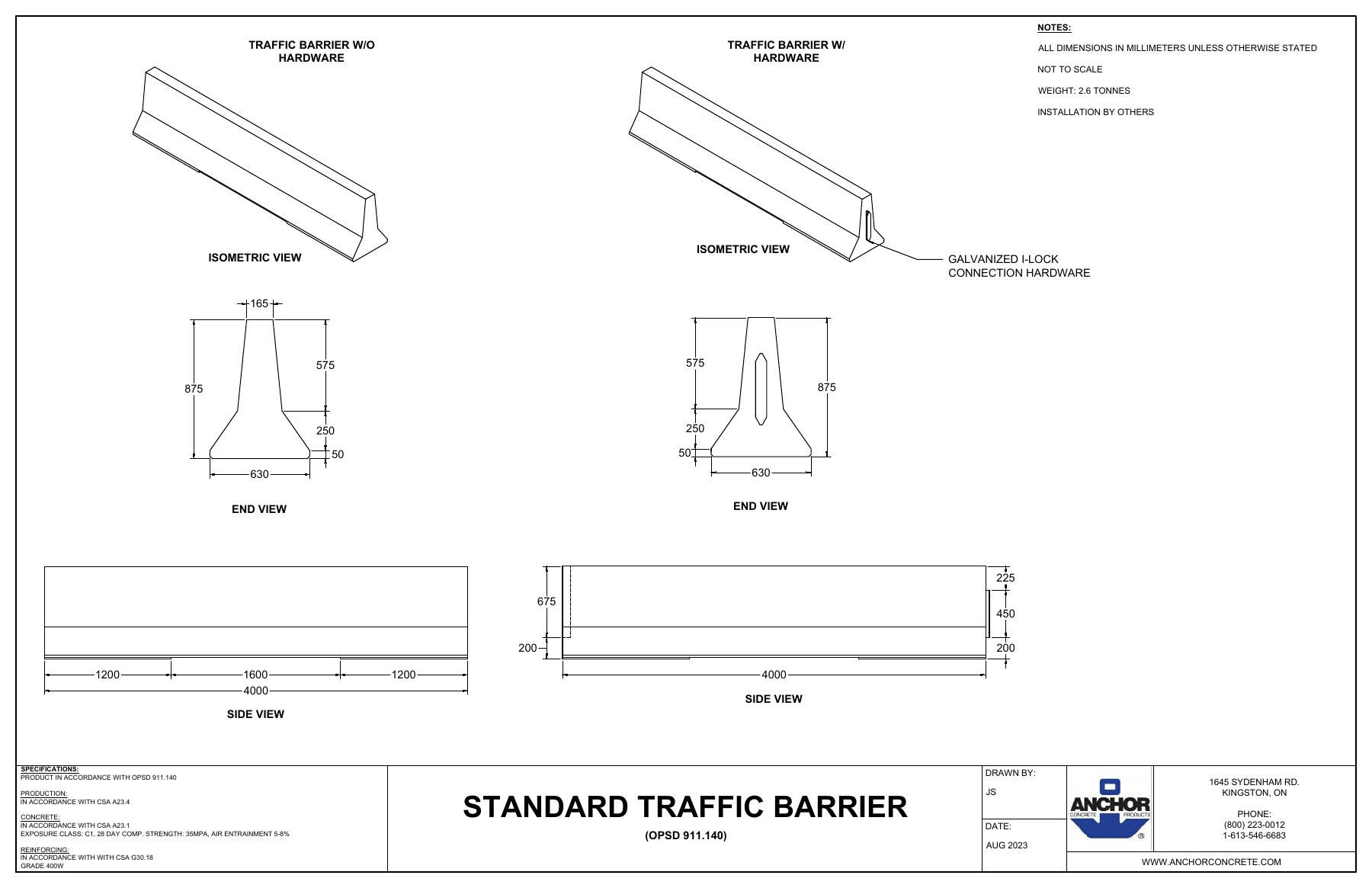Complete first-page drawing preview: Standard Traffic Barrier (OPSD 911.140)